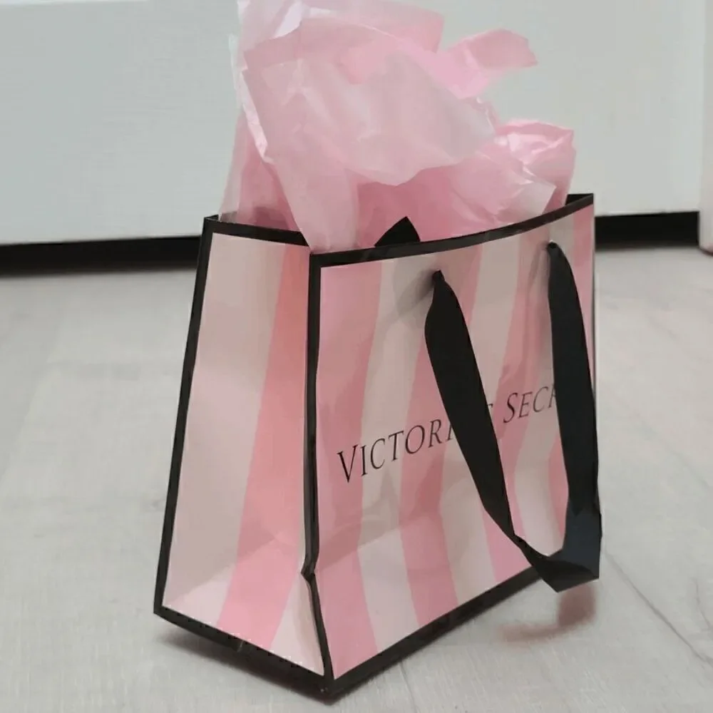 💗 VICTORIA'S SECRET Empty Paper Pink Shopping Gift Bag Cloth Handles w/Tissues